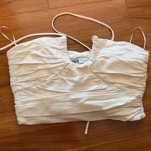 Zara Cream Ruched Bustier Halter Top, Medium